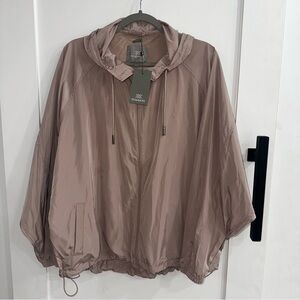 Soia & Kyo Oaklynn Hooded Windbreaker Jacket 1X Mauve Taupe Water-Repellent